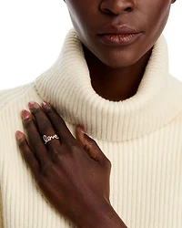 14K Yellow Gold Large Love Script Ring with Diamonds, 0.31 tcw