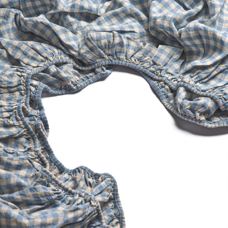 Gingham Linen Blend Fitted Sheet, California King
