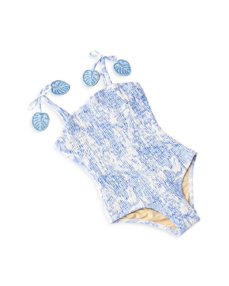 Girls' Tropical Blues Smocked One Piece Swimsuit - Baby, Little Kid, Big Kid