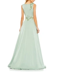 Appliqued Sleeveless A Line Gown