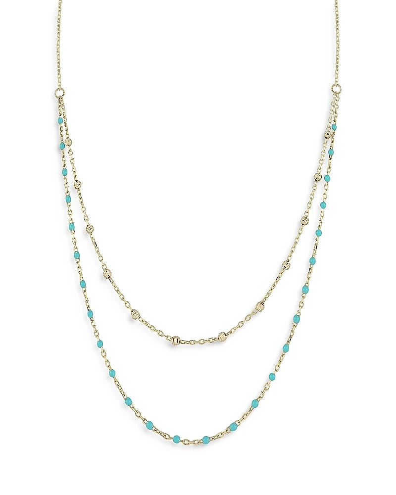 Moon & Meadow 14K Yellow Gold Blue Bead Layered Necklace, 16-18