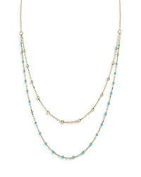 Moon & Meadow 14K Yellow Gold Blue Bead Layered Necklace, 16-18