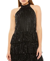 High Neck A-Line Ruffle Sequin Mini Dress