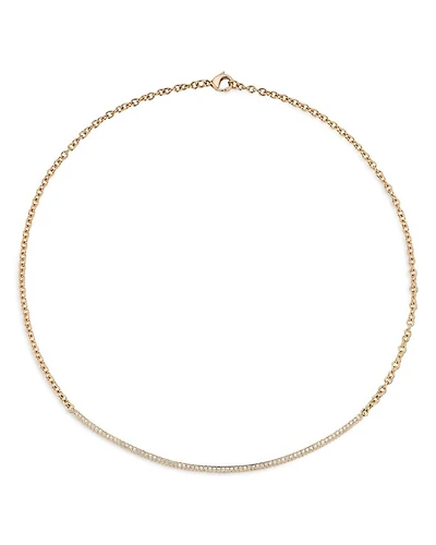 18K Rose Gold Diamond Curved Bar Necklace, 15"
