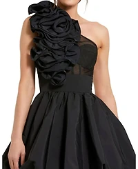 Taffeta One Shoulder Ruffle Bubble Mini Dress
