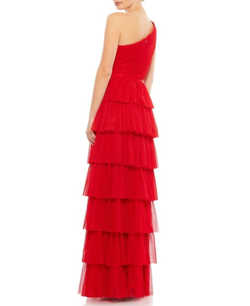 One Shoulder Layered Tiered Tulle Gown
