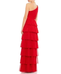 One Shoulder Layered Tiered Tulle Gown