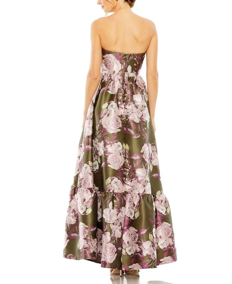Strapless Bottom Ruffle Floral Gown
