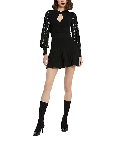 Mac Duggal Knit Long Sleeve Grommet Mini Dress