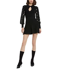Mac Duggal Knit Long Sleeve Grommet Mini Dress