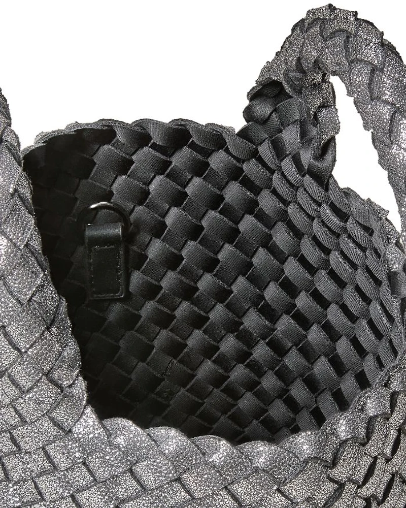 St. Barths Woven Metallic Silver Petite Tote Bag