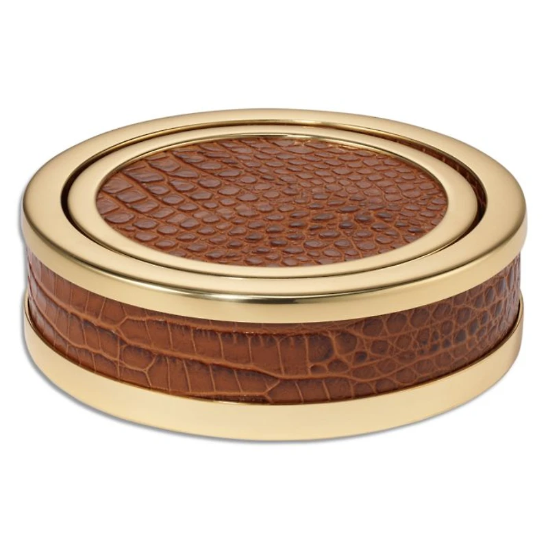 Classic Croc Embossed Leather Coasters in Chestnut, Set of 4