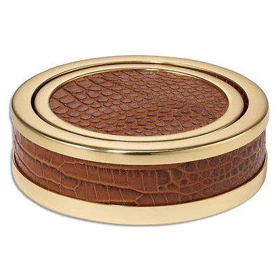 Classic Croc Embossed Leather Coasters in Chestnut, Set of 4