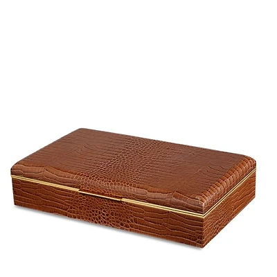 Classic Croc Embossed Leather Desk Box in Chestnut