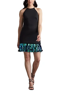 Tadashi Shoji Selena Neoprene Sequin Fringe Mini Dress