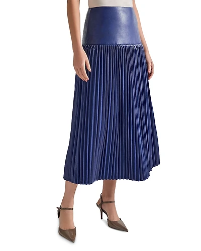 Misook Faux Leather Drop Waist Pleated Midi Skirt