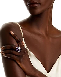 14K White Gold Amethyst & Diamond Ring