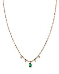 14K Yellow Gold Dangling Emerald & Diamond Necklace, 16"