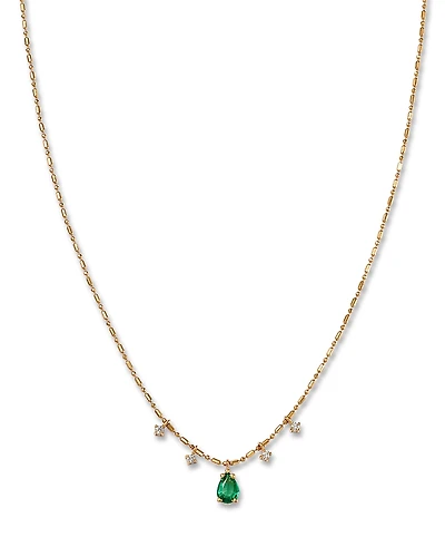 Zoe Chicco 14K Yellow Gold Dangling Emerald & Diamond Necklace, 16