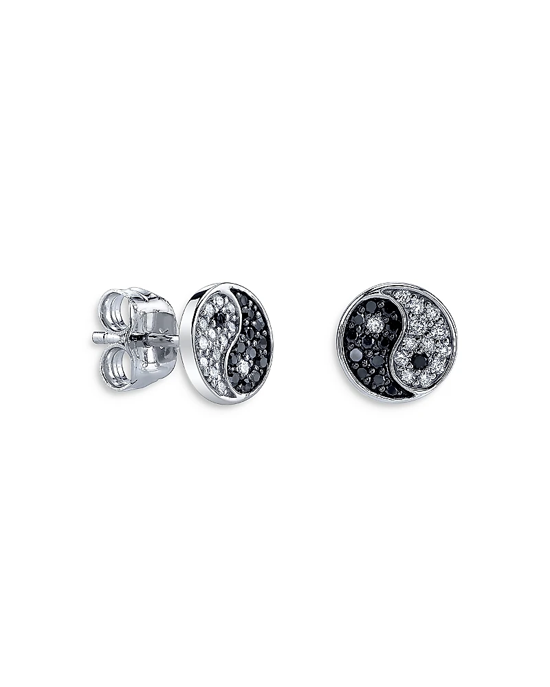 Sydney Evan 14K White Gold Black & White Diamond Yin Yang Single Stud Earring