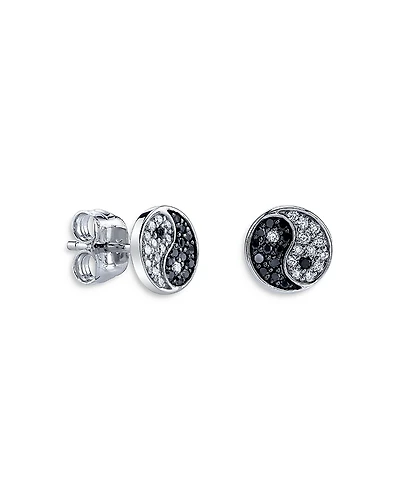 Sydney Evan 14K White Gold Black & White Diamond Yin Yang Single Stud Earring