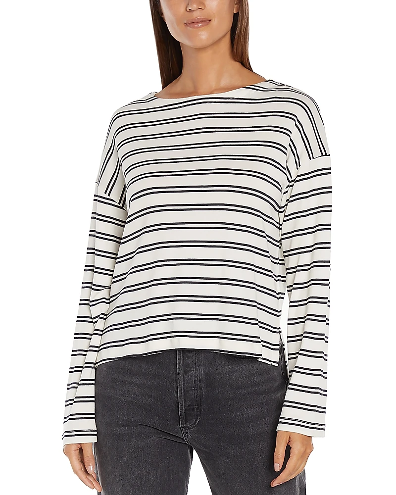 Three Dots Rumi Striped Boat Neck Top