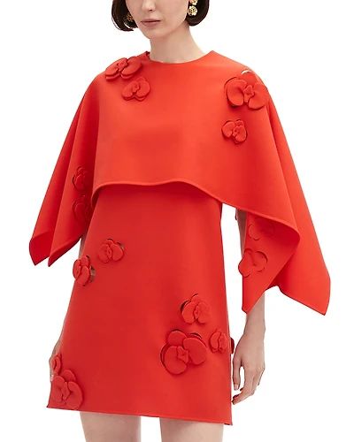 Oscar de la Renta 3D Orchid Trim Drape Dress