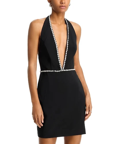 Phoebe Crepe Embellished Plunge Neck Mini Dress - Exclusive