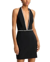 Phoebe Crepe Embellished Plunge Neck Mini Dress - Exclusive