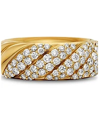 Sculpted Cable Band Ring 18K Yellow Gold with Pavé Diamonds