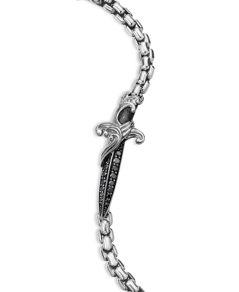 Men's Sterling Silver Waves Black Diamond Pavé Dagger Bracelet