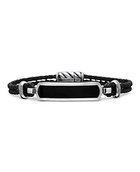 Men's Exotic Stone Station Black Leather Bracelet with Onyx