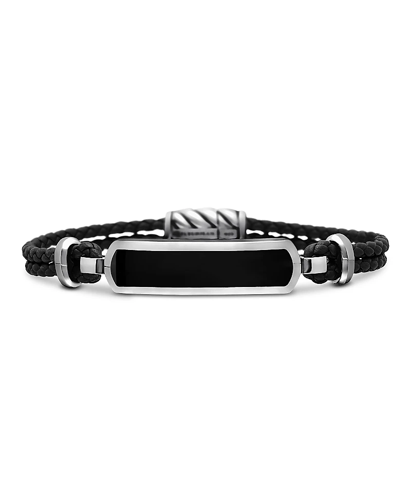 David Yurman Men's Exotic Stone Station Black Leather Bracelet with Black Onyx