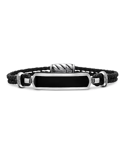 David Yurman Men's Exotic Stone Station Black Leather Bracelet with Black Onyx