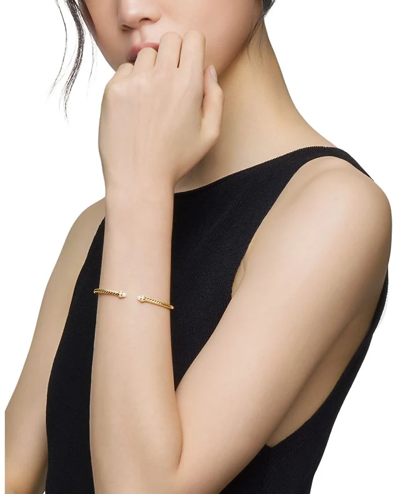 18K Yellow Gold Cablespira® Bracelet with Cultured Freshwater Pearls & Diamonds
