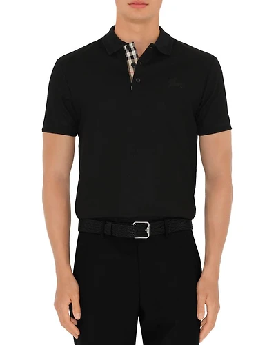 Eddie Cotton Piqué Equestrian Knight Embroidered Slim Fit Check Placket Polo Shirt