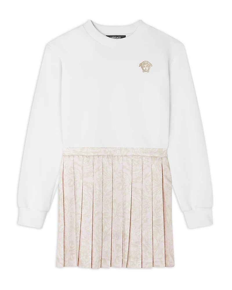 Versace Girls' Barocco Medusa Studs Embroidery Twill Fleece Dress - Little Kid, Big Kid