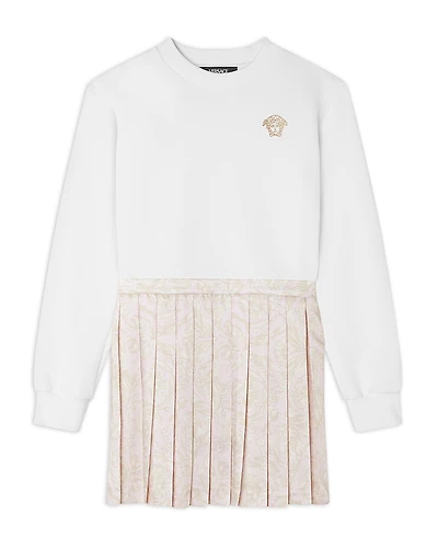 Versace Girls' Barocco Medusa Studs Embroidery Twill Fleece Dress - Little Kid, Big Kid