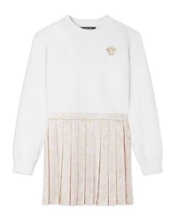 Versace Girls' Barocco Medusa Studs Embroidery Twill Fleece Dress - Little Kid, Big Kid