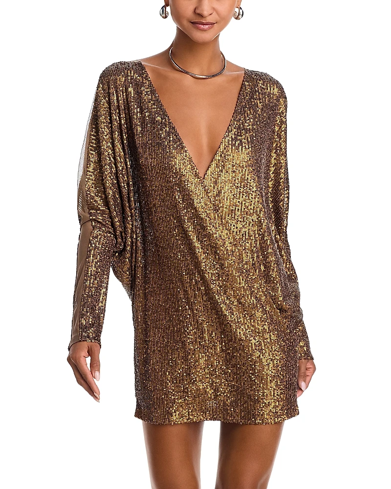Norma Kamali Sequin Dolman Sleeve Wrap Mini Dress