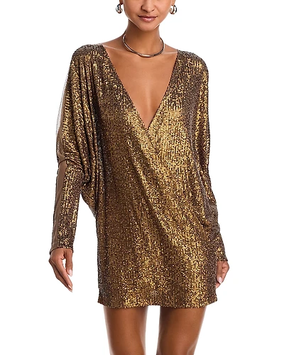 Norma Kamali Sequin Dolman Sleeve Wrap Mini Dress