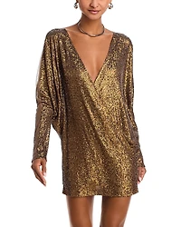 Norma Kamali Sequin Dolman Sleeve Wrap Mini Dress