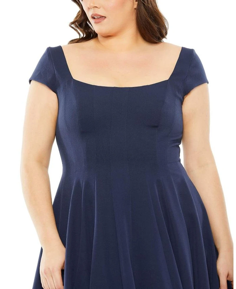 Plus Cap Sleeve Square Neck Ball  Gown