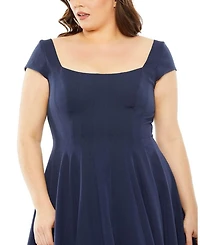 Plus Cap Sleeve Square Neck Ball  Gown