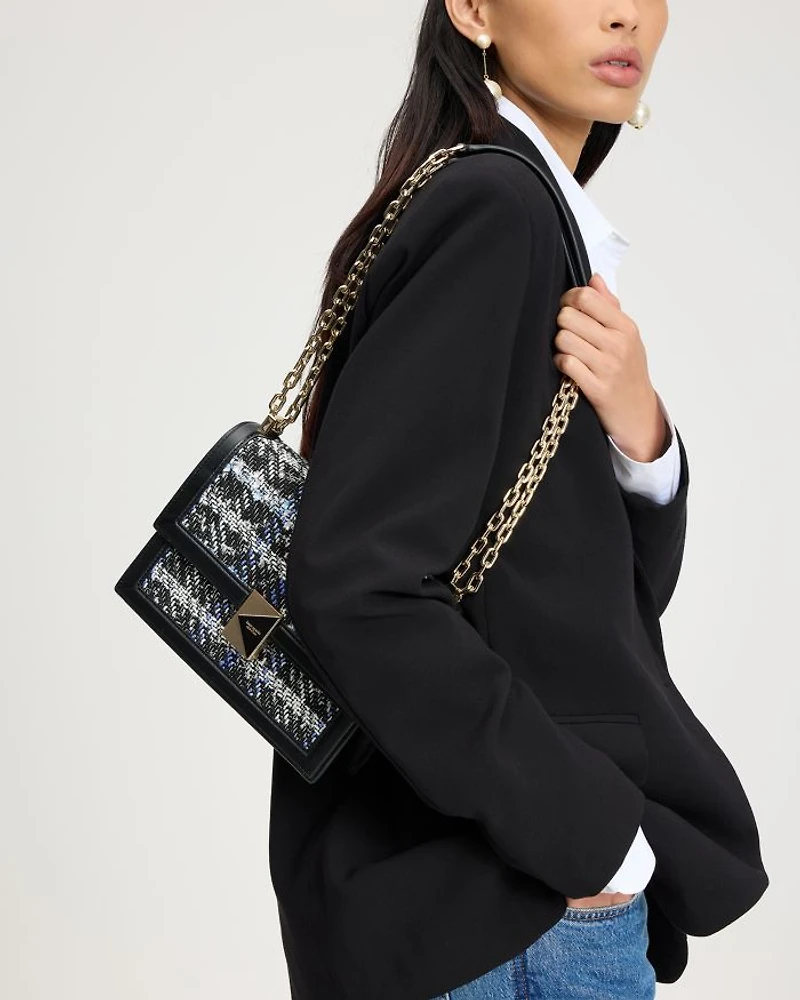 Deco Plaid Tweed Chain Shoulder Bag