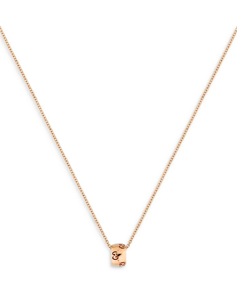 18K Rose Gold Icon Polished Logo Ring Pendant Necklace, 15.7-18"