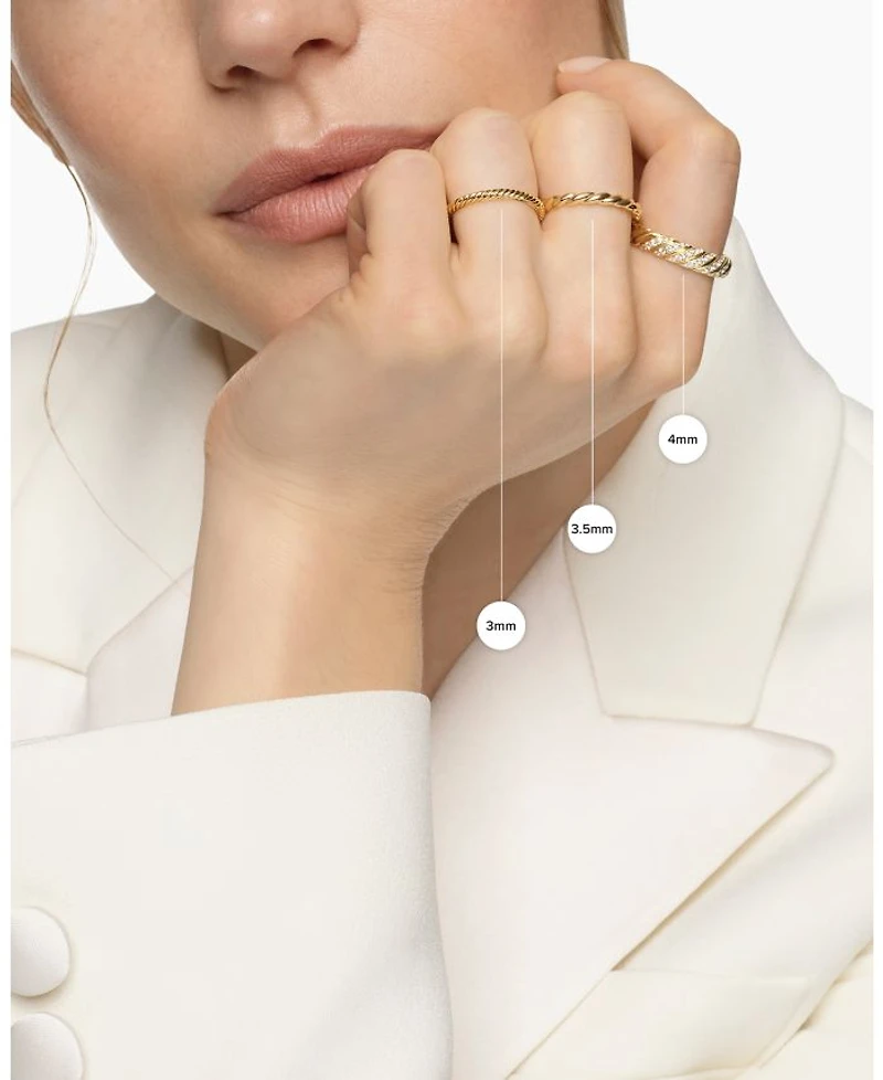 Sculpted Cable Pavé Band Ring 18K Yellow Gold with Diamonds