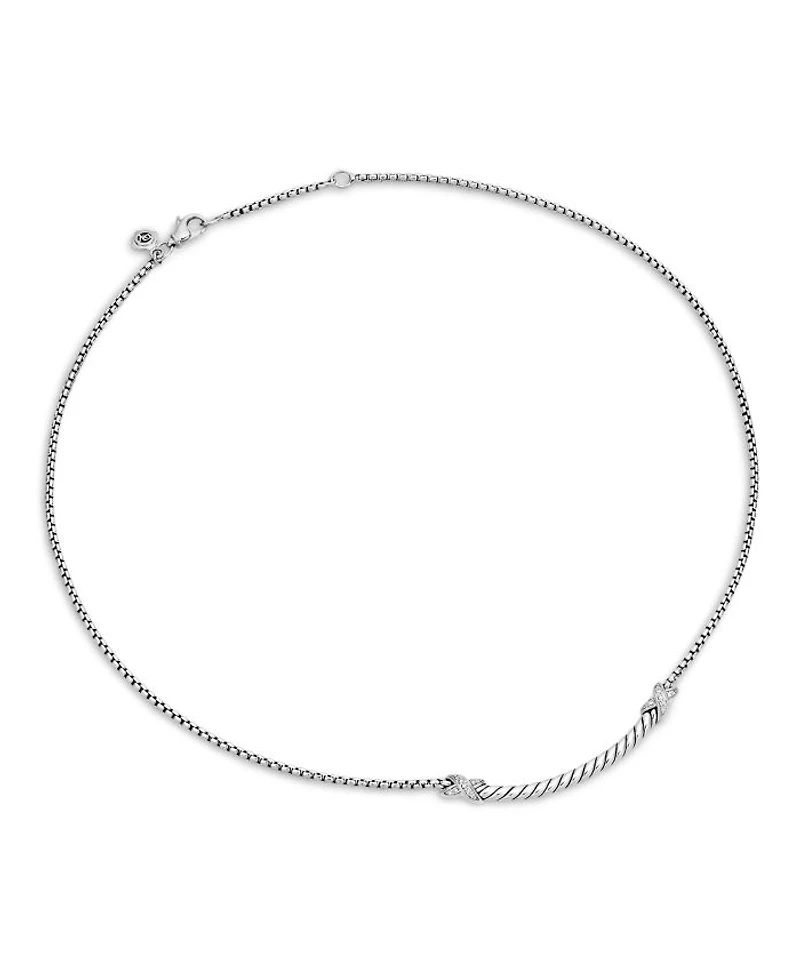 Sterling Silver Petite X Diamond Bar Pendant Necklace, 15"