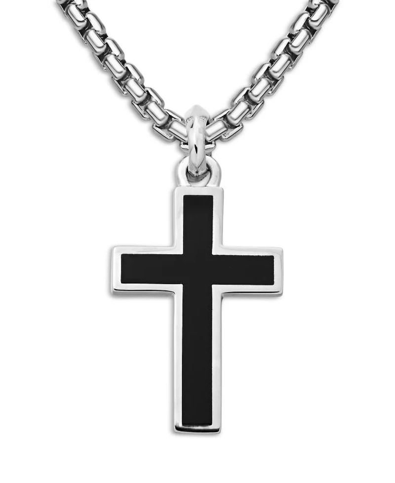 Men's Exotic Stone Cross in Sterling Silver with Black Onyx, 26mm