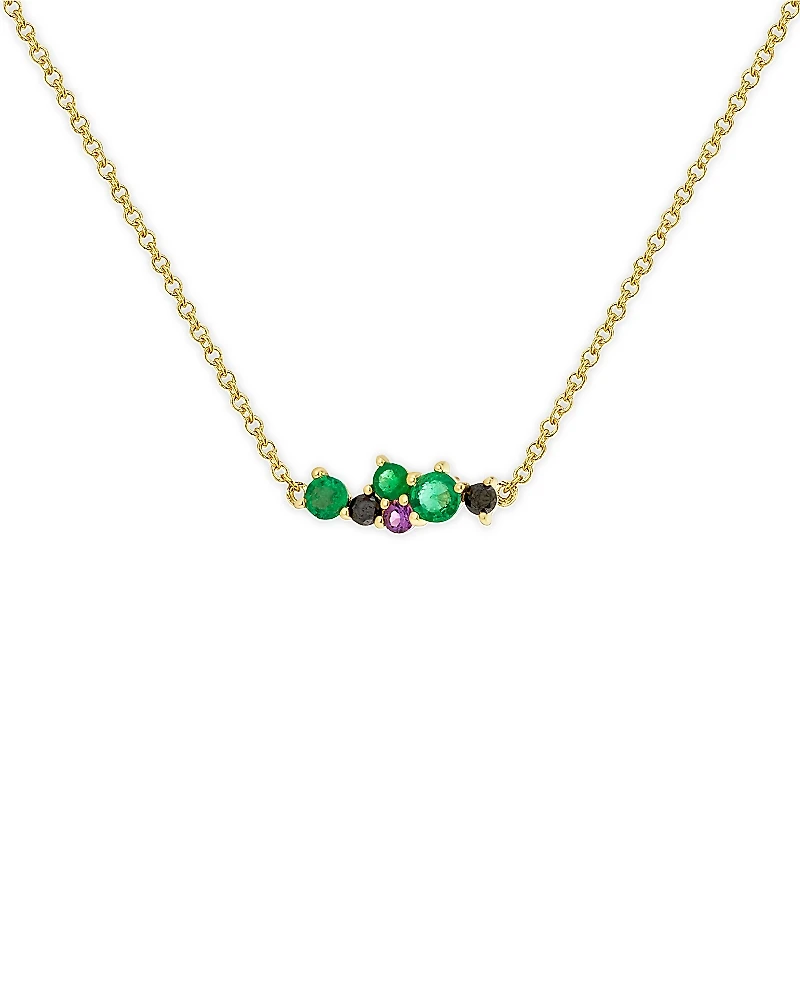 Sydney Evan Wicked x Sydney Evan 14K Yellow Gold Gemstone & Black Diamond Elphaba Cocktail Bar Necklace, 18